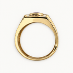 14K Gold Purple Round Geometric Signet Ring — profile view