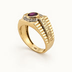 14K Gold Purple Round Geometric Signet Ring — three-quarter view