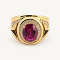14K Gold Purple Oval Halo Signet Ring — front view