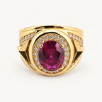 14K Gold Purple Oval Halo Signet Ring — front view