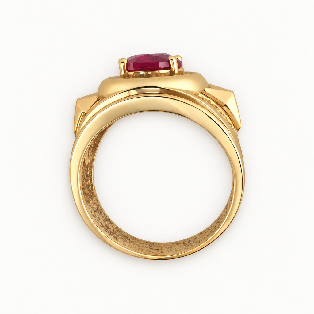 14K Gold Purple Oval Halo Signet Ring — profile view