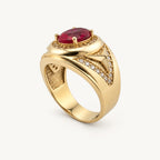 14K Gold Purple Oval Halo Signet Ring — three-quarter view