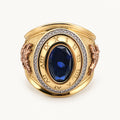 14K Gold Blue Oval Roman-Numeral Ring — front view