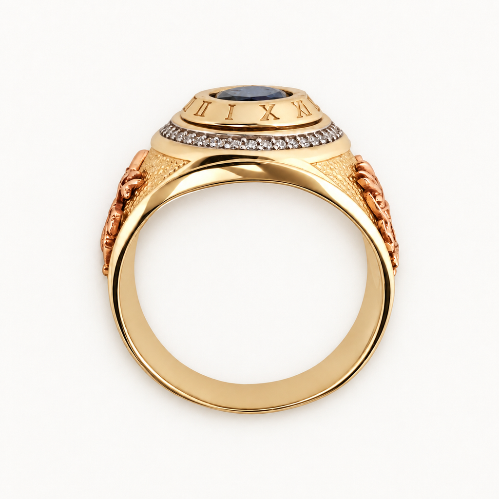14K Gold Blue Oval Roman-Numeral Ring — profile view