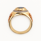 14K Gold Blue Oval Roman-Numeral Ring — profile view