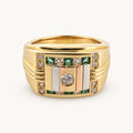 14K Gold Green Accent Rectangular Signet Ring — front view