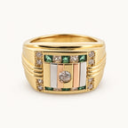 14K Gold Green Accent Rectangular Signet Ring — front view