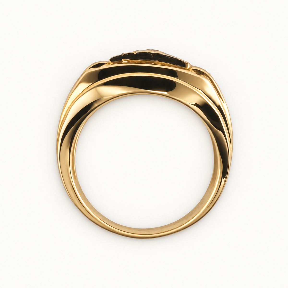 14K Gold Green Accent Rectangular Signet Ring — profile view
