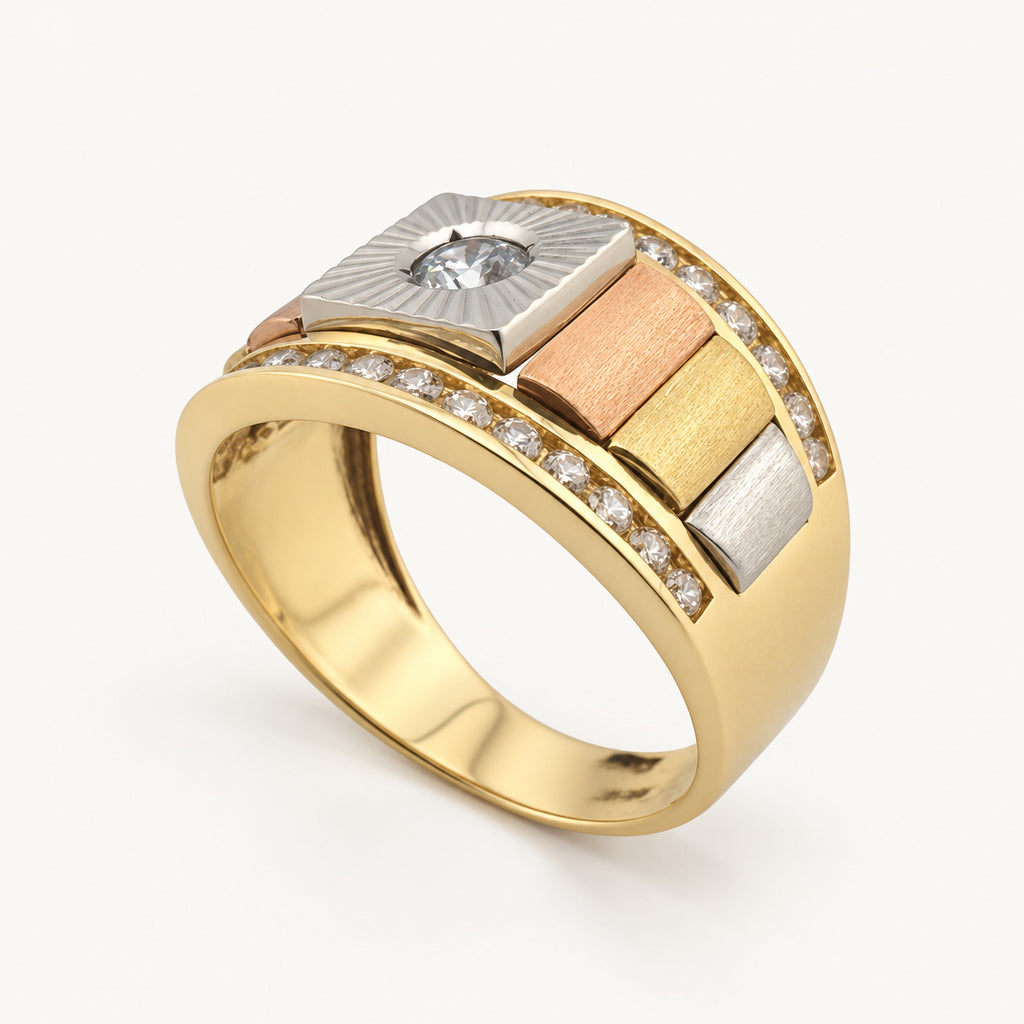 14K Gold Mixed-Tone Sunburst Signet Ring — three-quarter view