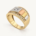 14K Gold Mixed-Tone Sunburst Signet Ring — three-quarter view