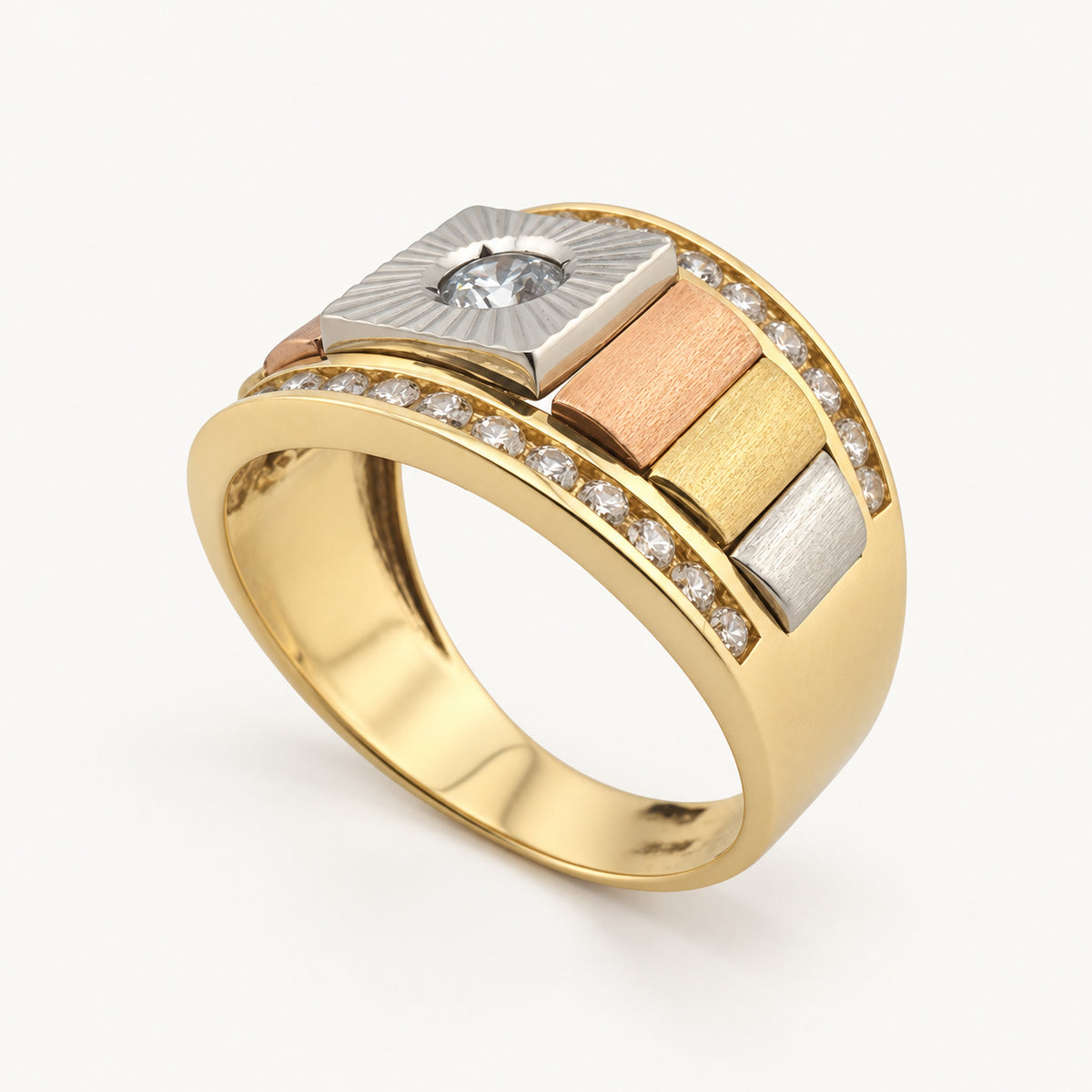 14K Gold Mixed-Tone Sunburst Signet Ring — three-quarter view