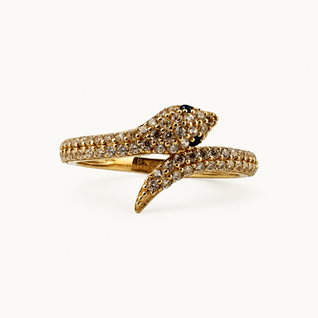 14K Gold Stone-Accent Snake Ring — front