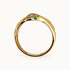 14K Gold Textured Snake Ring with Green Accents — profile